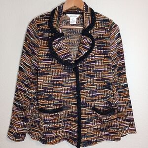Exclusively misook button front multicolored sweater jacket